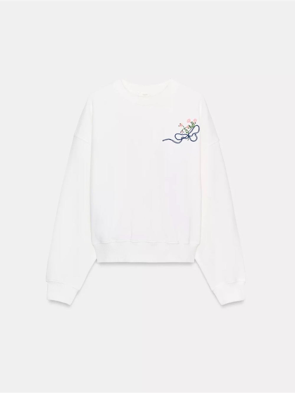 Zara Crewneck Sweatshirt with Floral Embroidery - White